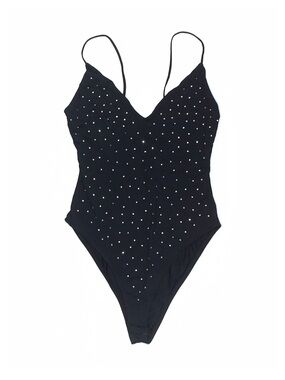 One Piece bodysuit with Rhinestone Detail - Black